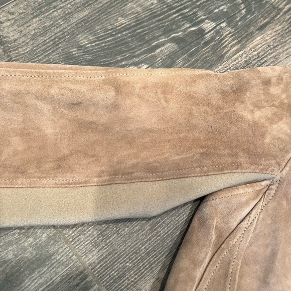 Lamarque Collection Medium Tan Madison Goat-suede Drape Front Moto jacket - Picture 13 of 16